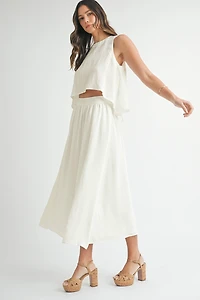 White Sleeveless Top & Skirt Set