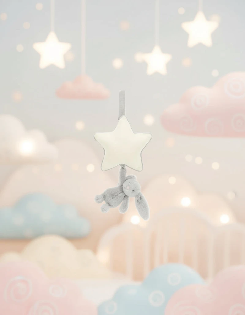 Lapin musical Jellycat Bashful Silver