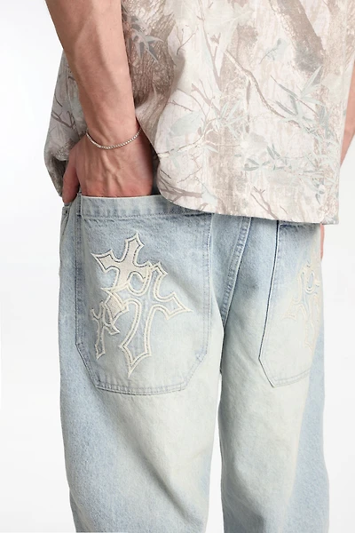 Cross Trio Embroidered Skater Jeans