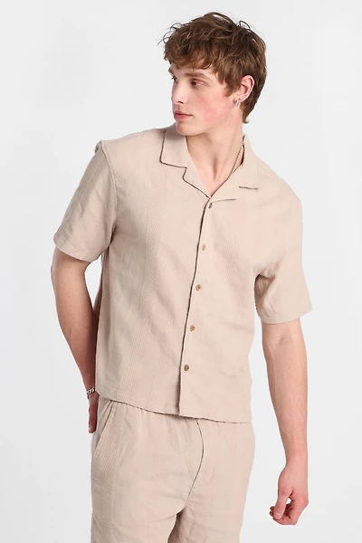 Textured Striped Button-Up Shirt