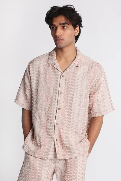 Textured Short Sleeve Button-Up Shirt