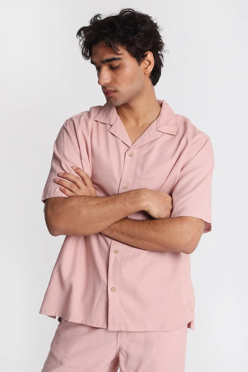 Linen-Blend Button-Up Shirt