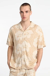 Chemise boutonnée à imprimé floral en mélange de lin