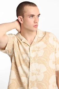 Linen-Blend Floral Button-Up Shirt
