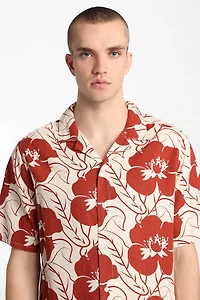Linen-Blend Floral Button-Up Shirt