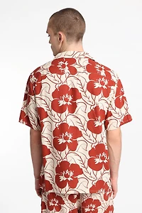 Linen-Blend Floral Button-Up Shirt