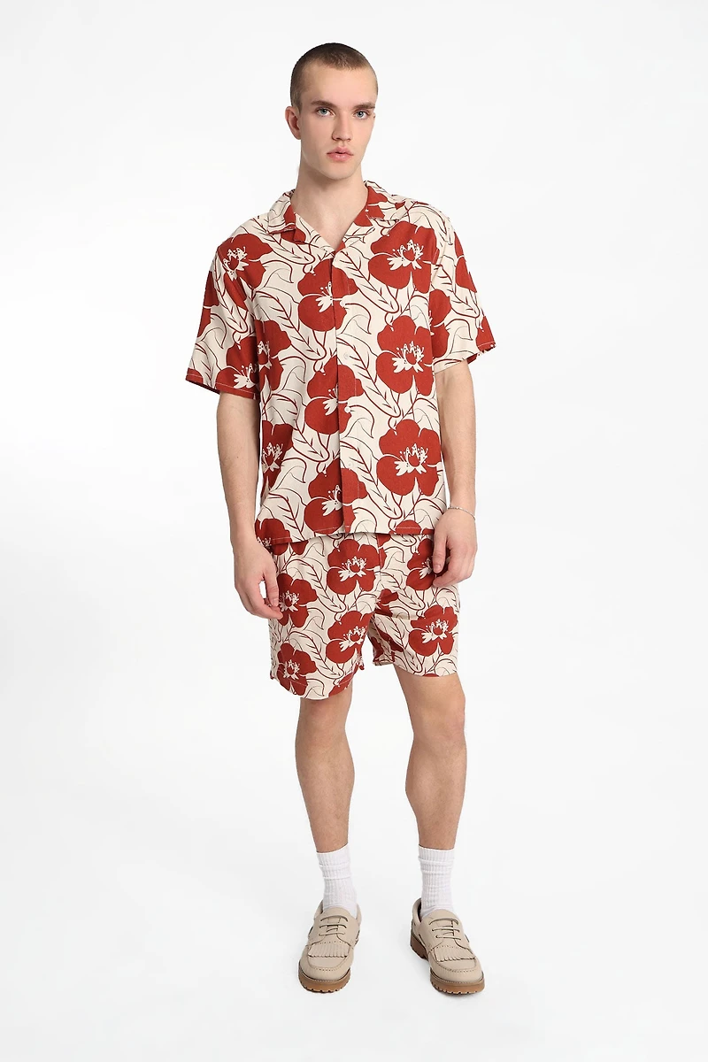 Chemise boutonnée à imprimé floral en mélange de lin