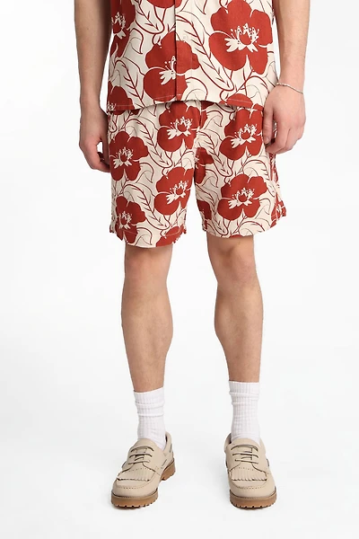 Short à imprimé floral en mélange de lin 7 po