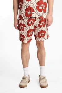 Short à imprimé floral en mélange de lin 7 po