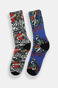Ed Hardy Mens Snake & Hearts Crew Socks 2-Pack
