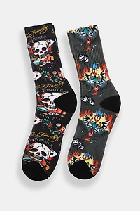 Ed Hardy Mens Dice & Skulls Crew Socks 2-Pack