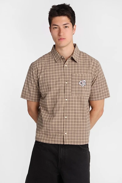 Card Embroidered Plaid Button-Up Shirt