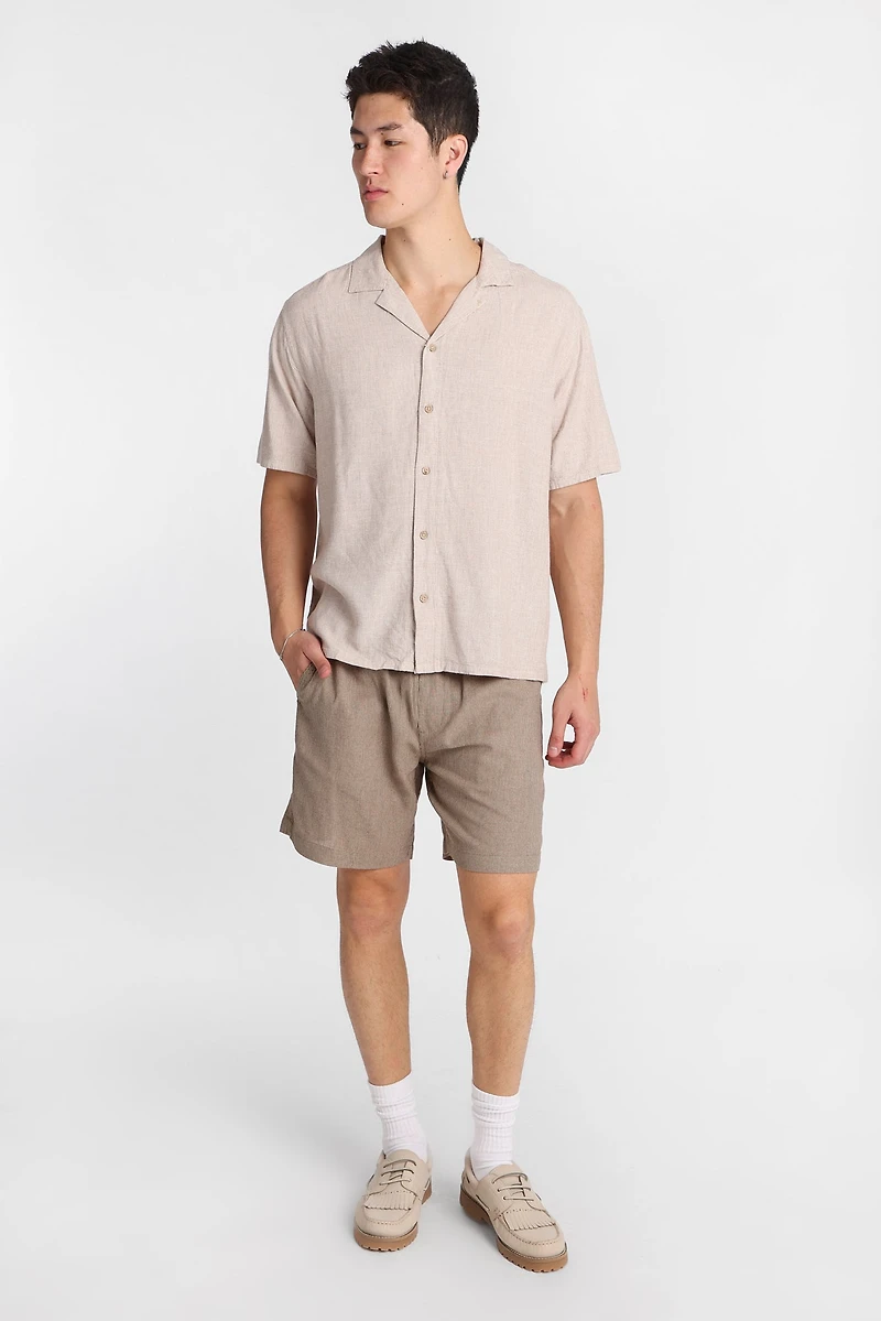 Linen-Blend Short Sleeve Button-Up Shirt