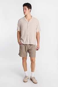 Linen-Blend Short Sleeve Button-Up Shirt
