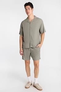 Linen-Blend Short Sleeve Button-Up Shirt