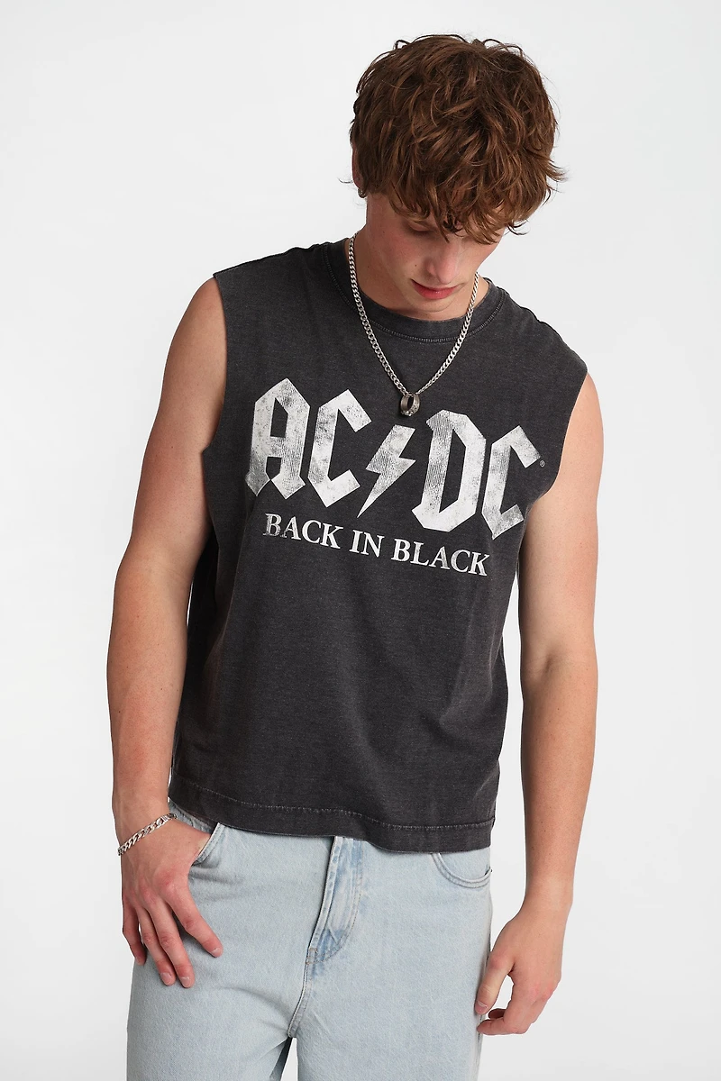 AC/DC Back Black Graphic Oversized Tank Top