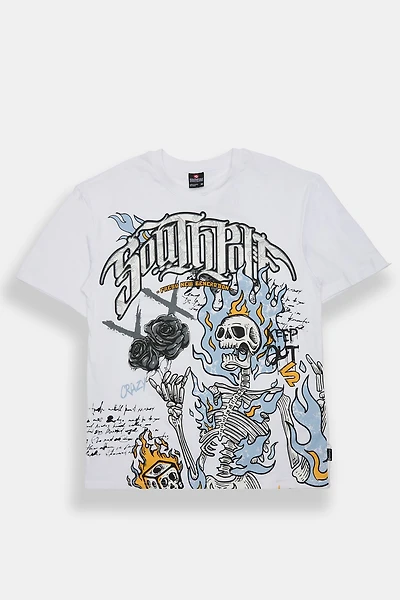 T-shirt imprimé squelette en flammes Southpole