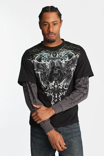 Arsenic Skull Graphic Long Sleeve 2-Fer Tee