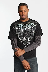 Arsenic Skull Graphic Long Sleeve 2-Fer Tee