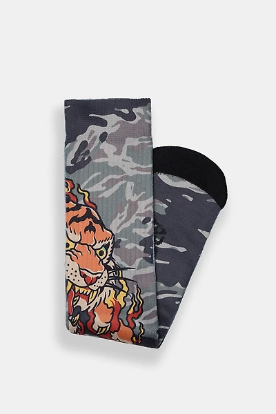Arsenic Tiger & Dragon Printed Crew Socks