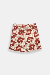 Short à imprimé floral en mélange de lin junior