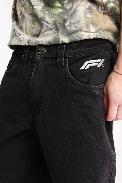 F1 Embroidered Loose Denim Shorts
