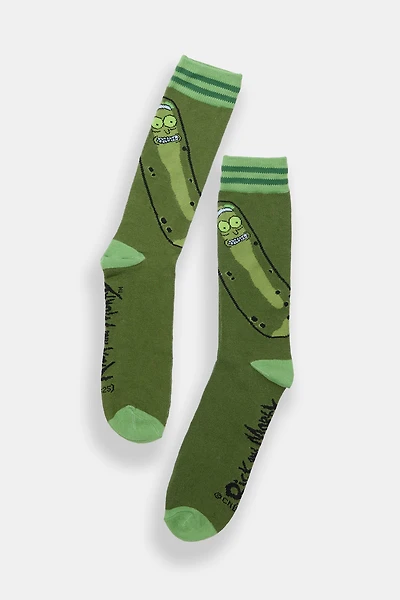 Chaussettes jacquard imprimées Rick et Morty cornichon
