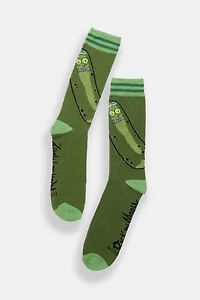 Chaussettes jacquard imprimées Rick et Morty cornichon