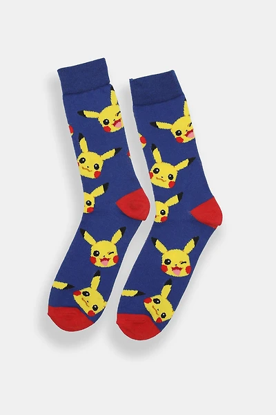 Chaussettes jacquard imprimées Pokémon Pikachu homme