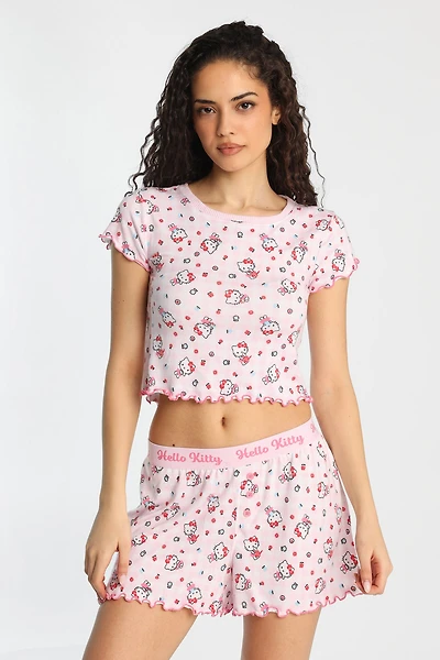 Ensemble t-shirt et short boxeur pyjama imprimé floral Hello Kitty