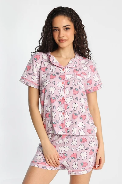 Ensemble chemise et short pyjama imprimé de fraises Miffy