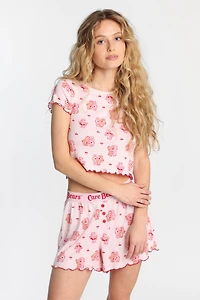 Ensemble t-shirt et short boxeur pyjama super doux imprimé Care Bears coeur
