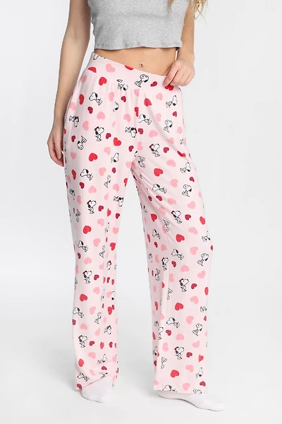 Pantalon pyjama à jambes larges super doux Peanuts Snoopy coeur