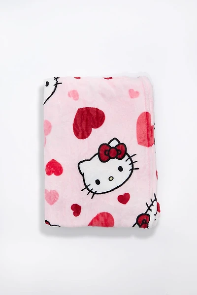 Couverture peluche imprimé coeurs Hello Kitty