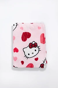 Couverture peluche imprimé coeurs Hello Kitty