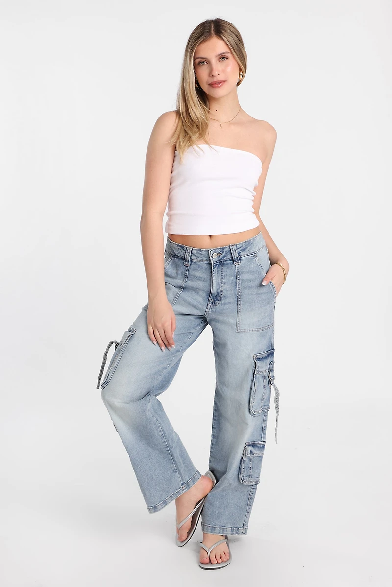 Jean cargo ample taille très haute à anneaux en D AERO
