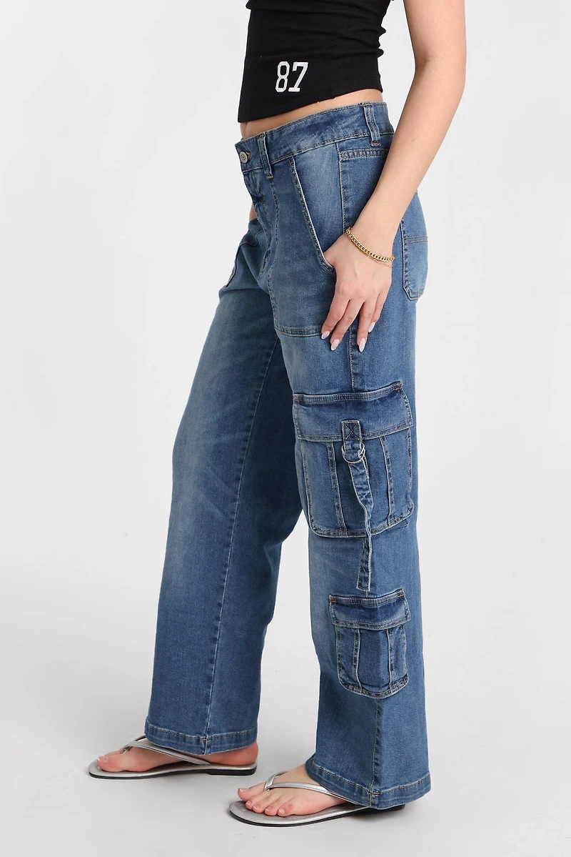 Jean cargo ample taille très haute à anneaux en D AERO
