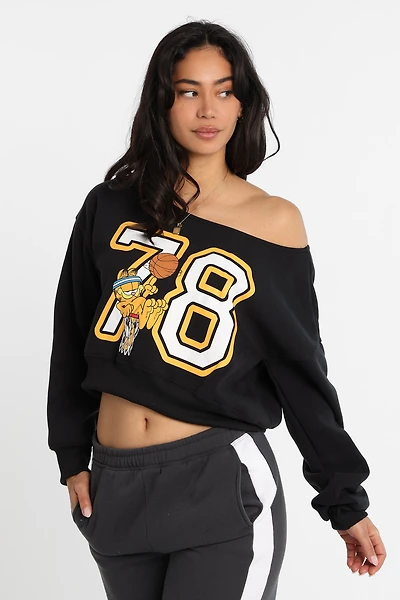 Sweatshirt à épaules dénudées imprimé Garfield 78