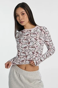 T-shirt court à manches longues imprimé Hello Kitty