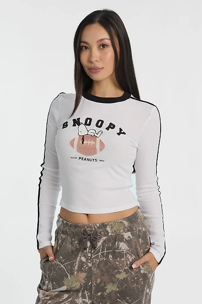 T-shirt ajusté à manches longues imprimé Peanuts Snoopy