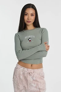 T-shirt ajusté à manches longues Peanuts Snoopy brodé