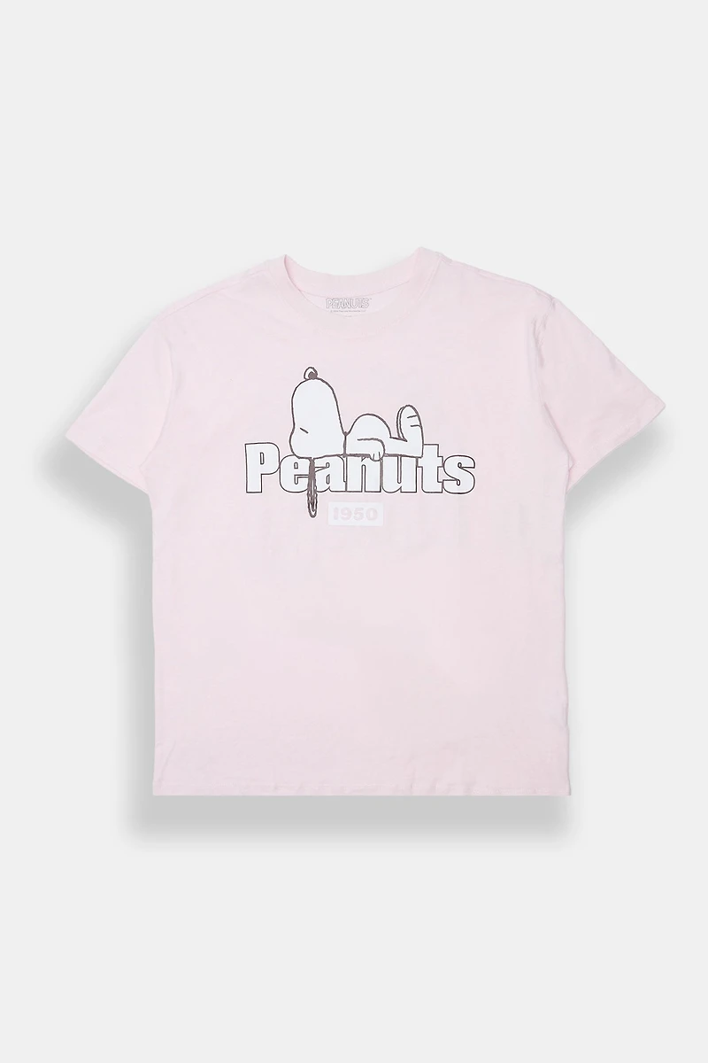 T-shirt coupe boyfriend imprimé Peanuts Snoopy Snacks & Naps