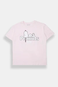 T-shirt coupe boyfriend imprimé Peanuts Snoopy Snacks & Naps