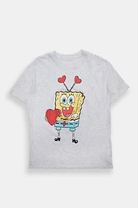 T-shirt coupe boyfriend imprimé Bob l'Éponge en coeur à paillettes