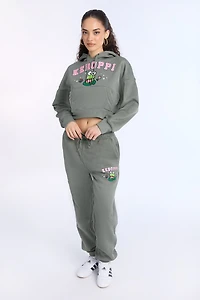 Keroppi Graphic Cropped Hoodie