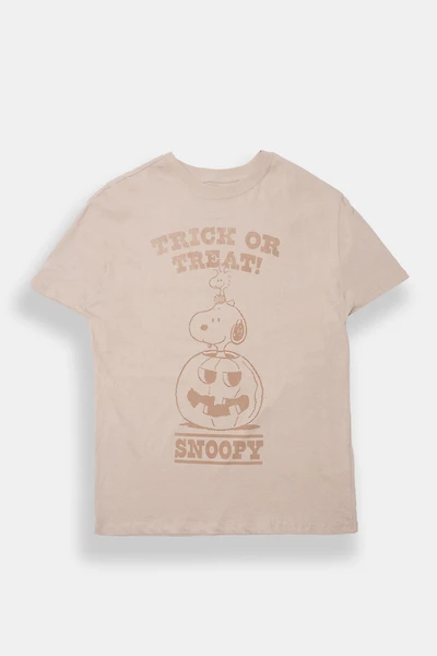T-shirt coupe boyfriend imprimé Trick Or Treat! Snoopy