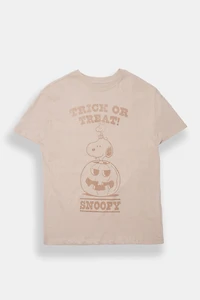 T-shirt coupe boyfriend imprimé Trick Or Treat! Snoopy