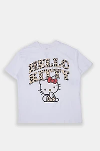 Hello Kitty Leopard Print Graphic Boyfriend Tee