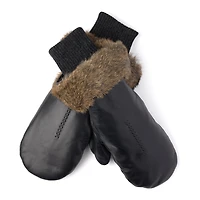 Fur Trim Leather Mitt