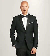 Veste de smoking unie noire à revers crantés et coupe slim